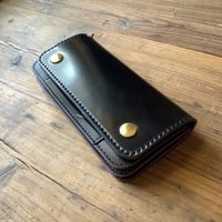 オイルコードバン黒×チョコ色牛革 トラッカーウォレット