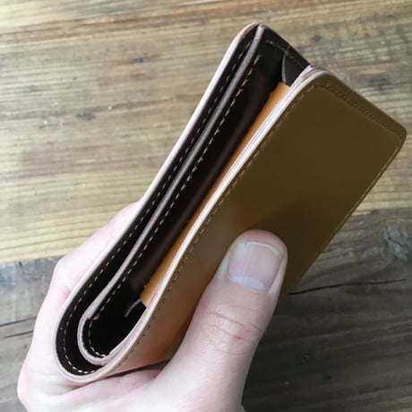 ライトブラウンコードバン×ルガトショルダーブラウン 二つ折り財布 小銭入れあり
