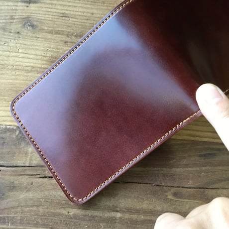 ブラウンオイルコードバン×チョコ色牛革 二つ折り財布 小銭入れなし
