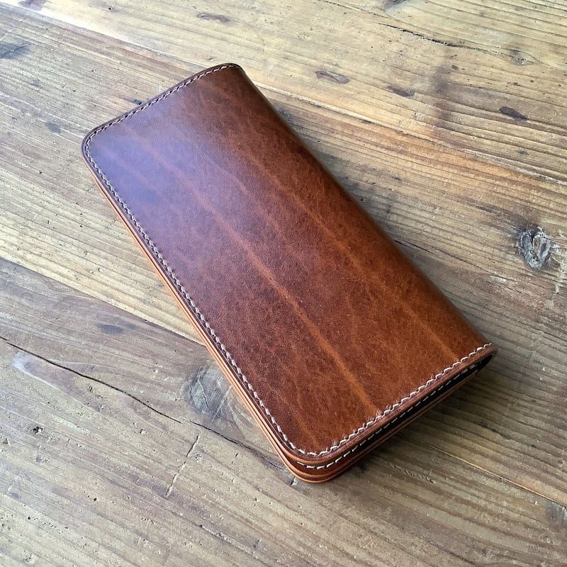ルガトショルダーブラウン×ネイビー 長財布 小銭入れあり