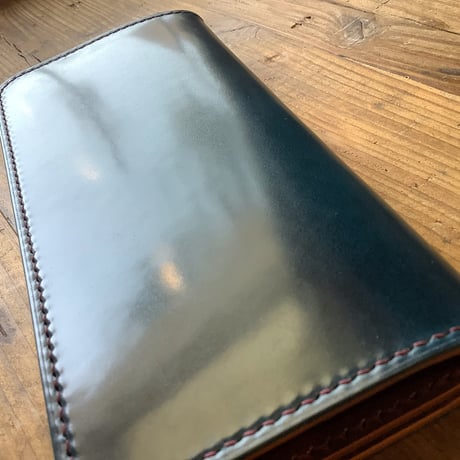 オイルコードバンネイビー×ルガトショルダーブラウン 長財布 小銭入れあり