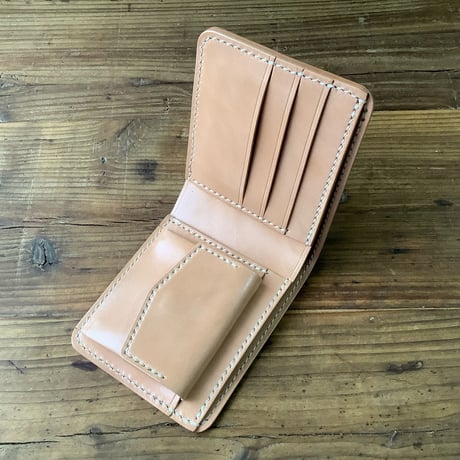 ナチュラルコードバン×栃木レザー 二つ折り財布 小銭入れあり