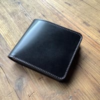 オイルコードバン黒×チョコ色牛革  二つ折り財布  小銭入れなし