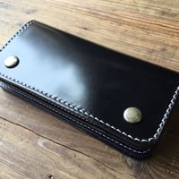 ☆オイルコードバン黒×ルガトショルダーネイビー  トラッカーウォレット