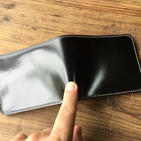 オイルコードバン黒×ルガトショルダーイエロー 二つ折り財布 小銭入れあり
