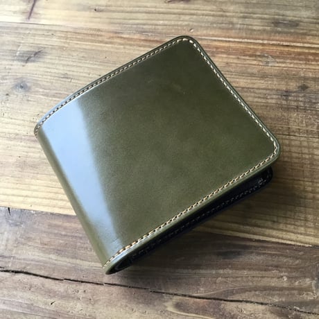 オリーブコードバン×ルガトショルダーネイビー 二つ折り財布 小銭入れあり