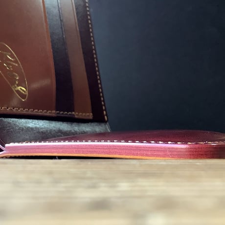 オイルコードバンブラウン×ルガトショルダーワイン 二つ折り財布 小銭入れなし