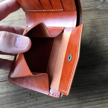 オイルコードバン赤茶×ルガトショルダーオレンジ 二つ折り財布   小銭入れあり