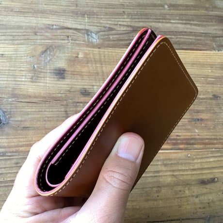 オイルコードバンブラウン×ルガトショルダーワイン 二つ折り財布 小銭入れなし