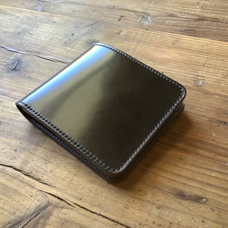 オイルコードバン黒×オイルレザー黒  二つ折り財布  小銭入れなし