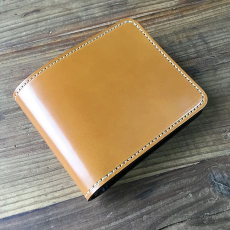ライトブラウンコードバン×ルガトショルダーグリーン&ライトブラウン 二つ折り財布 小銭入れ無し