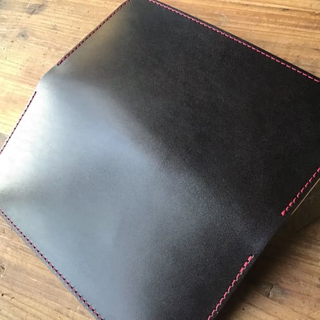 黒革×手染めレッド  長財布 小銭入れあり