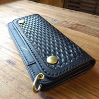 トラッカーウォレット  黒　オイルレザー  ダイヤパターン