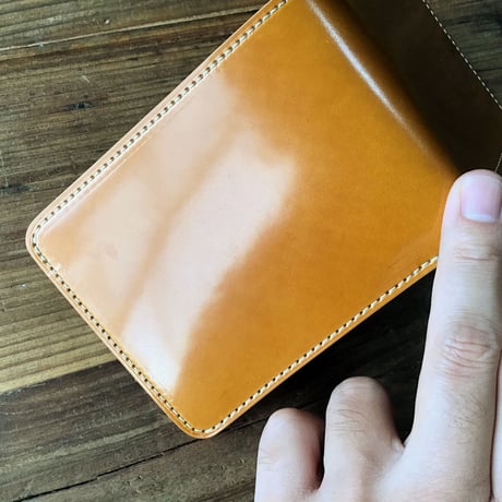 ライトブラウンコードバン×ルガトショルダーブラウン 二つ折り財布 小銭入れあり