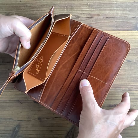 オイルコードバンブラウン×ルガトショルダーブラウン 長財布 小銭入れあり