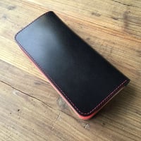 黒革×手染めレッド  長財布 小銭入れあり