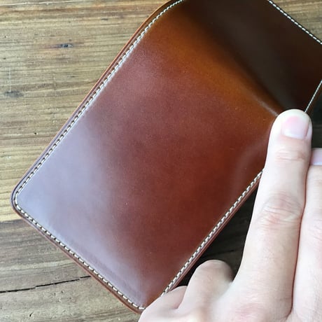 オイルコードバンコニャック×ルガトショルダー琉球ブルー 二つ折り財布 小銭入れなし