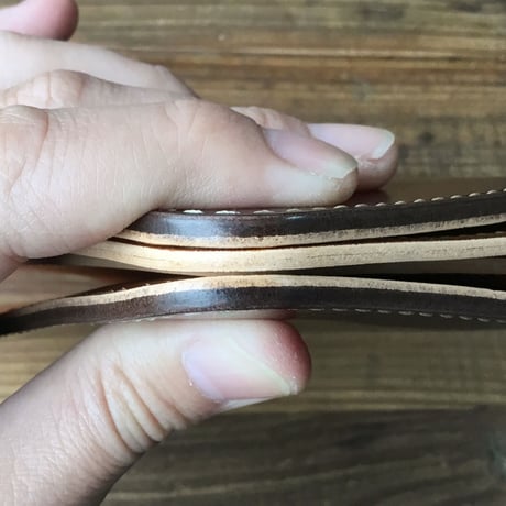 チョコ革×手染めキャメル 長財布 小銭入れあり