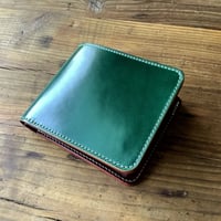 オイルコードバングリーン×ルガトショルダーワイン 二つ折り財布 小銭入れあり