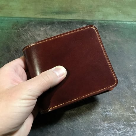 オイルコードバン赤茶×ルガトショルダーオレンジ 二つ折り財布   小銭入れあり