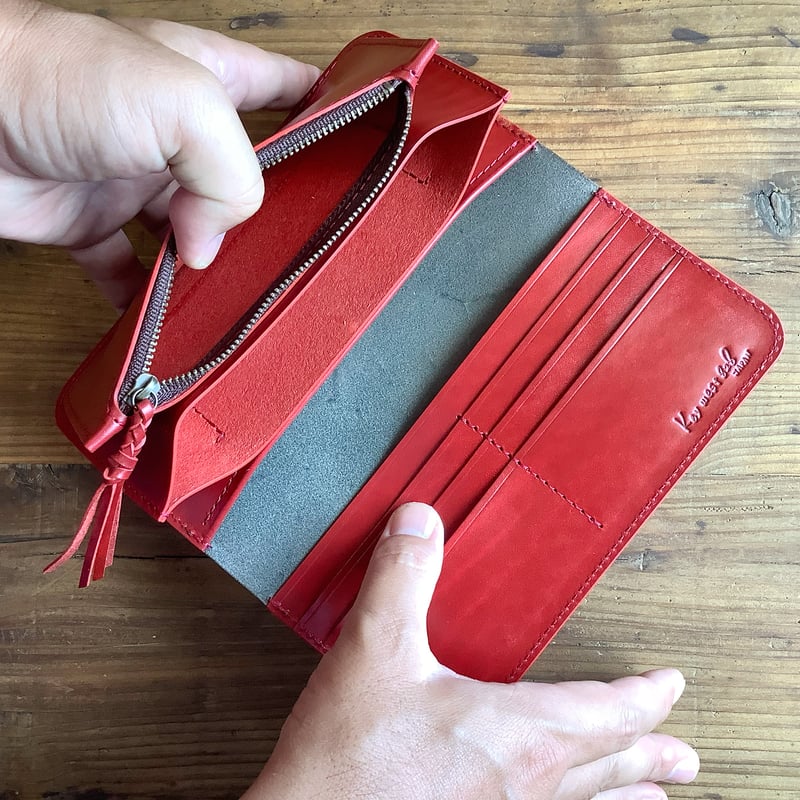 本革】ラウンドファスナー ケース ルガトショルダー/赤 本革