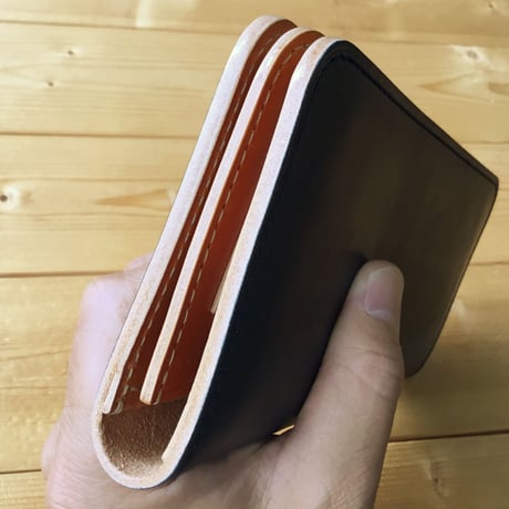 手染めネイビー×手染めキャメル 長財布 小銭入れ無し