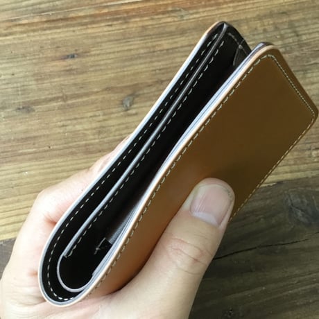 ライトブラウンコードバン×チョコ色牛革  二つ折り財布  小銭入れあり