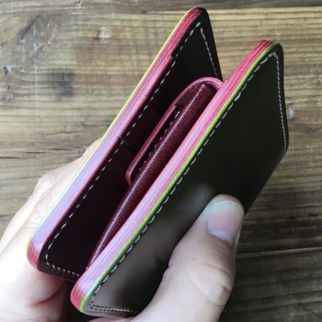 オリーブコードバン×ルガトショルダーワイン 二つ折り財布 小銭入れあり