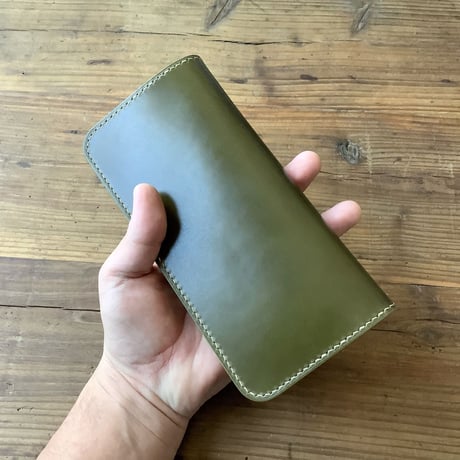 オリーブコードバン×ルガトショルダーブラウン 長財布 小銭入れあり