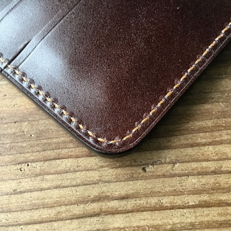 オイルコードバンコニャック×チョコ色牛革 二つ折り財布 小銭入れなし