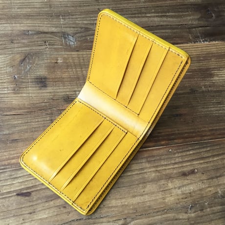 ルガトショルダーグリーン×ルガトショルダーイエロー 二つ折り財布 小銭入れなし