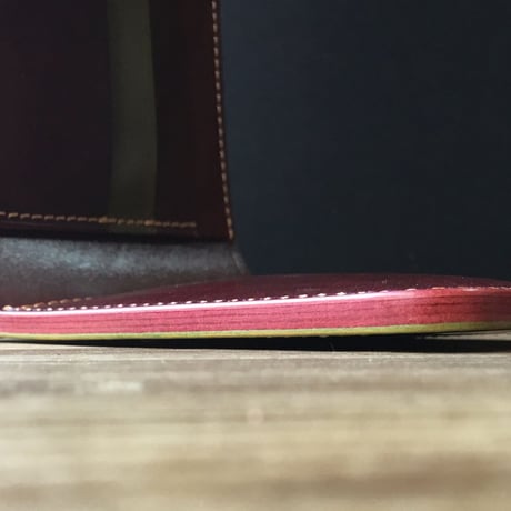 オリーブコードバン×ルガトショルダーワイン 二つ折り財布 小銭入れなし