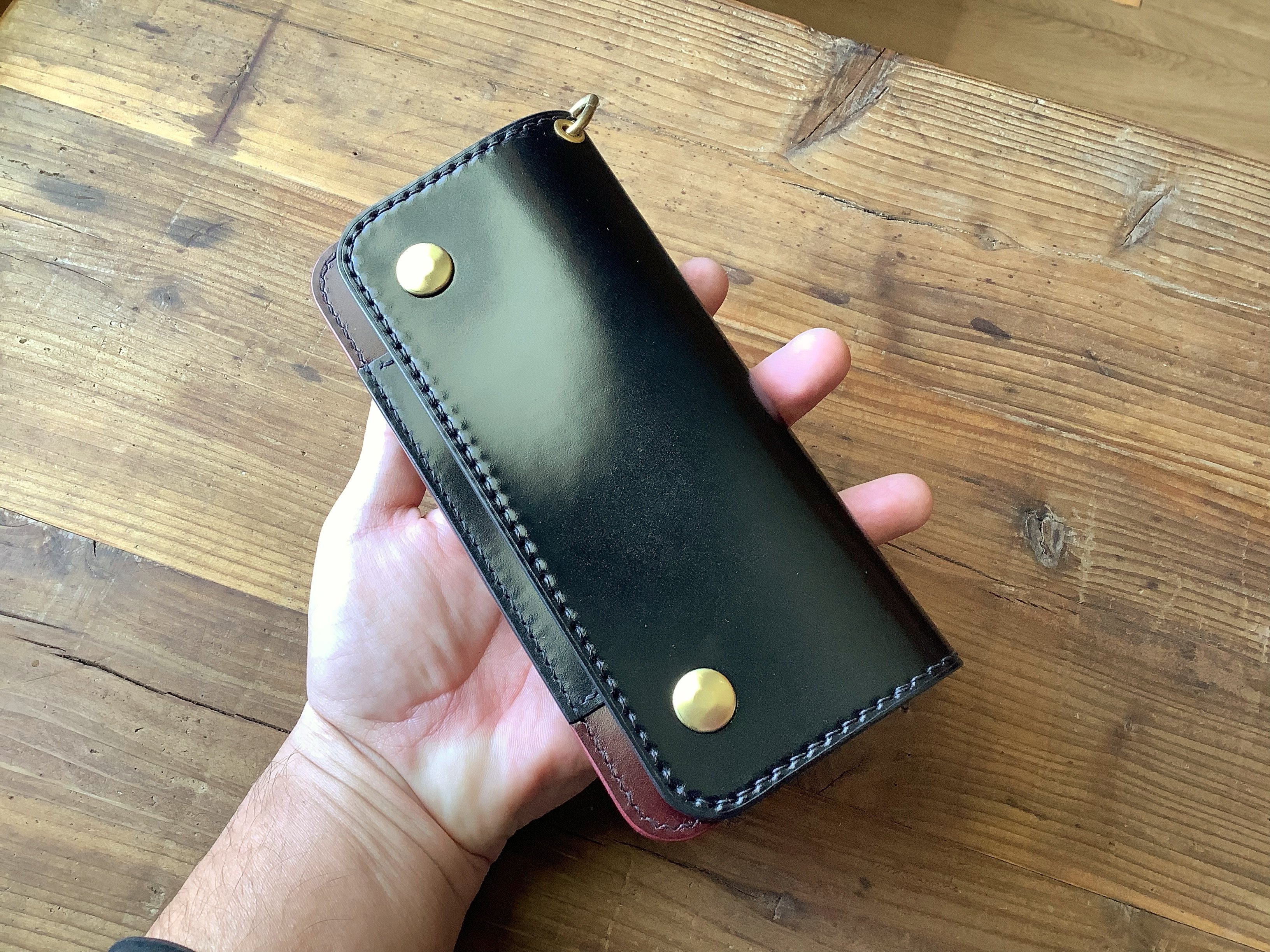 オイルコードバン黒×ルガトショルダーワイン トラッカーウォレット