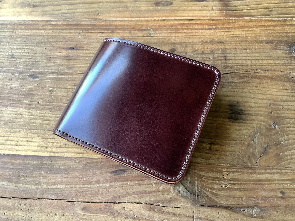 【極美品】ネイビー　バーガンディ　シェルコードバン　二つ折り 極美品】ネイビー バーガンディ シェルコードバン 二つ折り