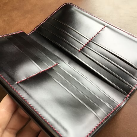 コードバン黒 長財布 小銭入れなし