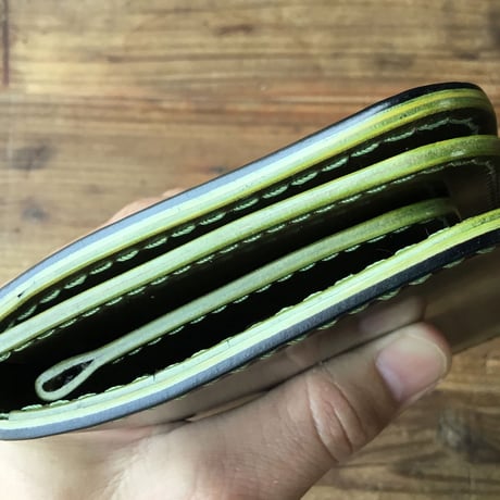 オイルコードバン黒×オリーブコードバン 長財布 小銭入れあり