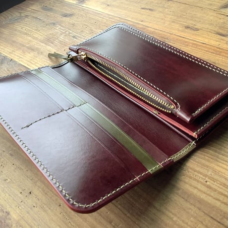 オイルコードバングリーン×ルガトショルダーワイン×オイルコードバンオリーブ 長財布 小銭入れあり