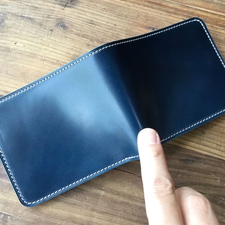ネイビーオイルコードバン×キャメル牛革 二つ折り財布 小銭入れあり II