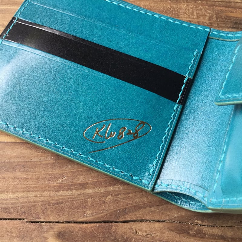 オイルコードバン黒×ルガトショルダー琉球ブルー 二つ折り財布 小銭