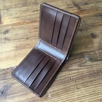 オイルコードバンネイビー×チョコ色牛革  二つ折り財布 小銭入れ無し