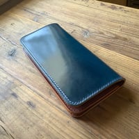 オイルコードバンネイビー×ルガトショルダーブラウン 長財布 小銭入れあり