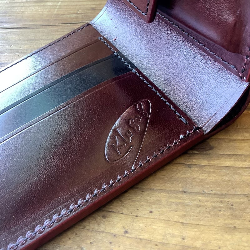 オイルコードバン黒×ルガトショルダーワイン 二つ折り財布 小銭入れ