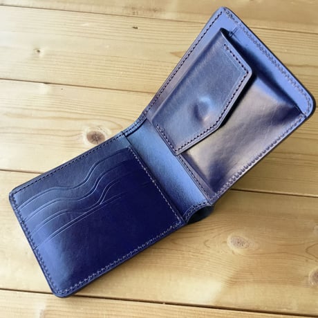 コードバン黒×ルガトショルダーネイビー  二つ折り財布  小銭入れあり