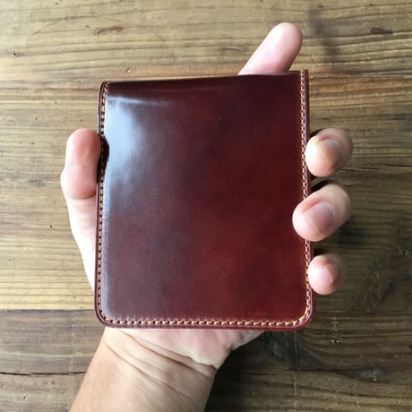 ブラウンオイルコードバン×ルガトショルダーオレンジ 二つ折り財布 小銭入れあり