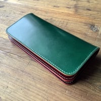 オイルコードバングリーン×ルガトショルダーワイン×オイルコードバンオリーブ 長財布 小銭入れあり
