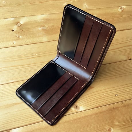 ブラウンコードバン×チョコ革&黒コードバン 二つ折り財布 小銭入れ無し
