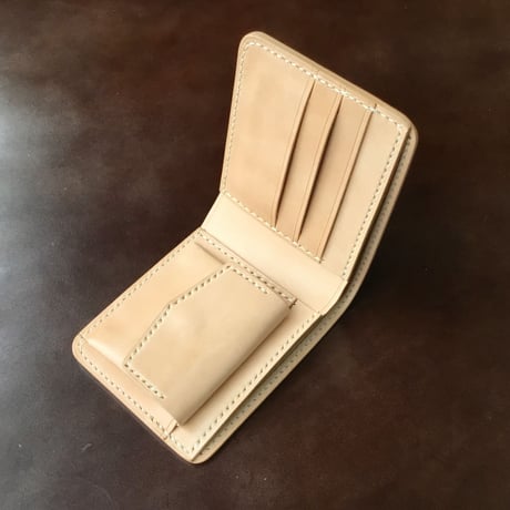 ナチュラルコードバン×栃木レザー 二つ折り財布 小銭入れあり