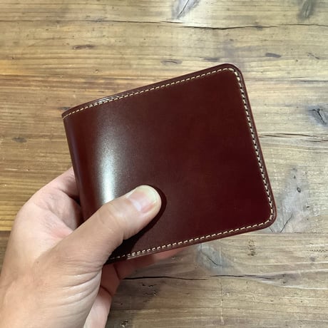 オイルコードバンレッドブラウン×ルガトショルダーブラウン 二つ折り財布 小銭入れあり