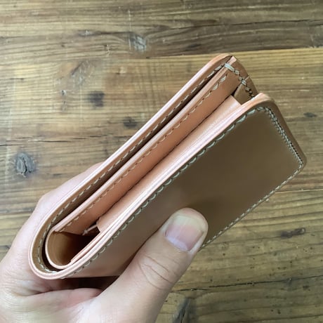ナチュラルコードバン×栃木レザー 二つ折り財布 小銭入れあり