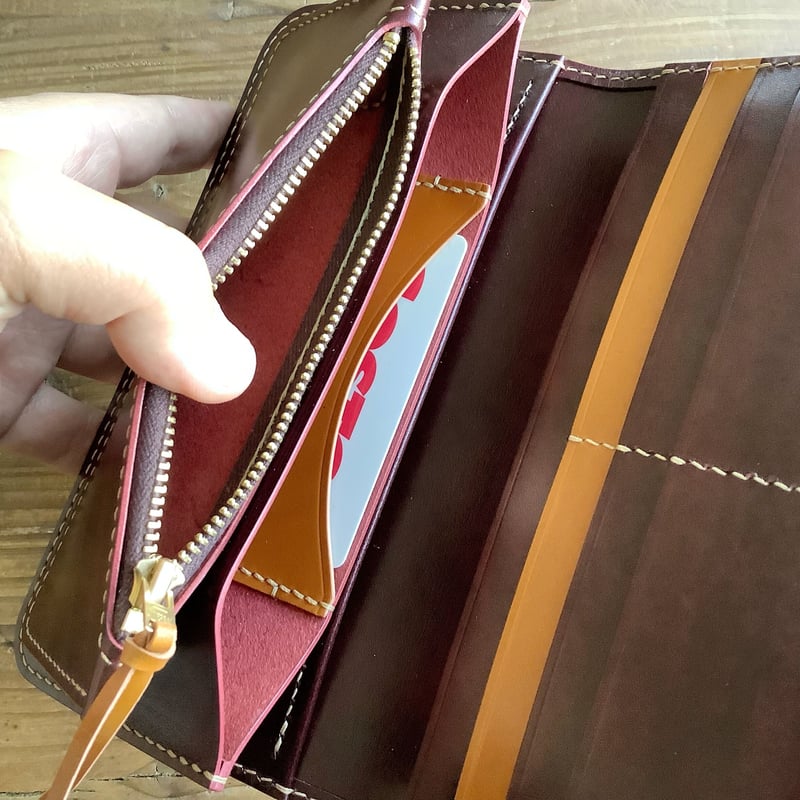 オイルコードバンブラウン×ルガトショルダーワイン 長財布 小銭入れ